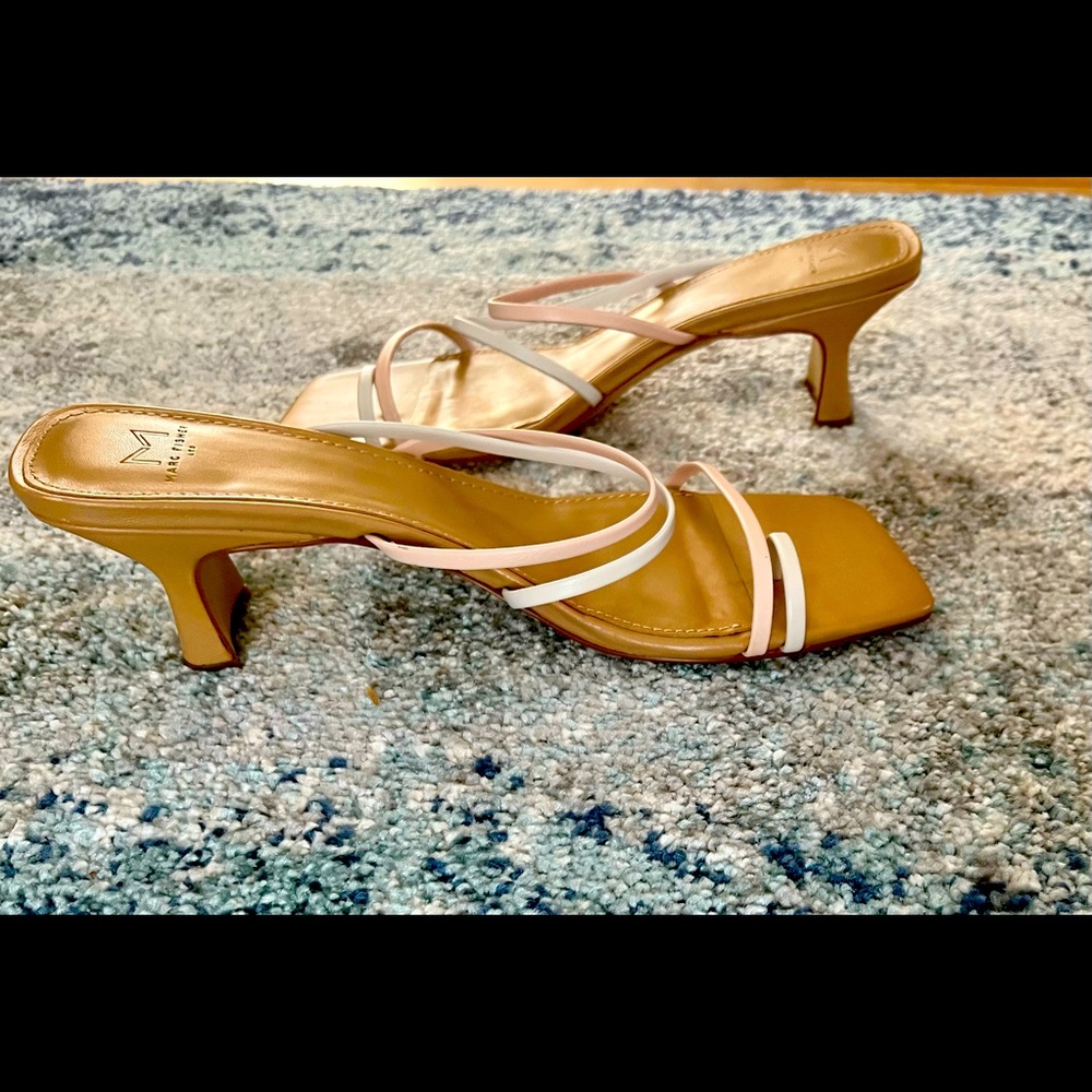 Pink and beige 3 inches heeled slides